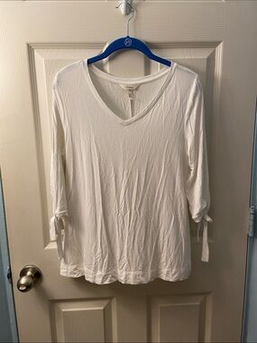 Soma White V-Neck Long Sleeve Top with Sleeve Ties